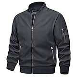 TACVASEN Herren Sommer Jacket College Jacke Bomberjacke Leichte Fliegerjacke Pilotenjacke Bomber Freizeitjacke mit Taschen, Dunkelgrau, M