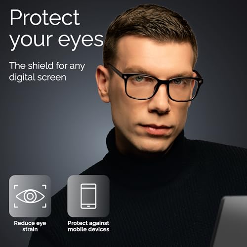 Image of livho High Tech Blue Light Blocking Computer Glasses | Advanced Blue Light Blocking, Screen Fatigue Protection, UV Protection, Black + Clear Blue
