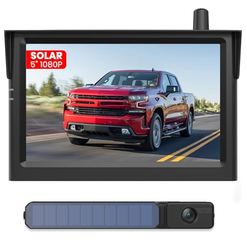 5 Solar Rückfahrkamera Kabellos Set 3 Min DIY Installation HD1080P Monitor Unterstützt 2 Channels IP69K Wasserdicht für Auto SUV Van Wohnmobil Foxpark
