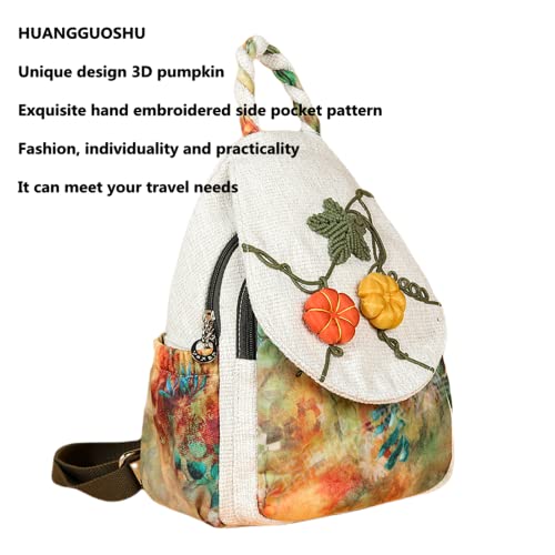 Image of Small Canvas Backpack, Retro Boho Washed Hippie for Women Daily Commute (Pumpkin Decorations)