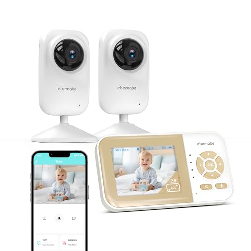 Image of ebemate Video Baby Monitor with Two Camera, 2.8" LCD Screen with 2-Way Talk Cam Monitor and 5 Soothing Lullabies Baby Monitoring EB29-2