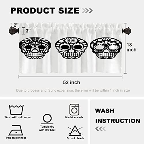Batmerry Sugar Skull Kitchen Valances Half Window Curtain, Colorful Sugar Skull Day Of The Dead Art Kitchen Valances For Bedroom Heat Insulated Valance For Decor Reducing The Light 52X18 Inch #TOP3