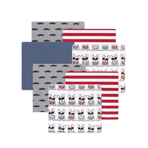Image of Little Treasure Hudson Baby Cotton Poly Flannel Receiving Blankets Multipack, Red French Dog, 30x30 inches