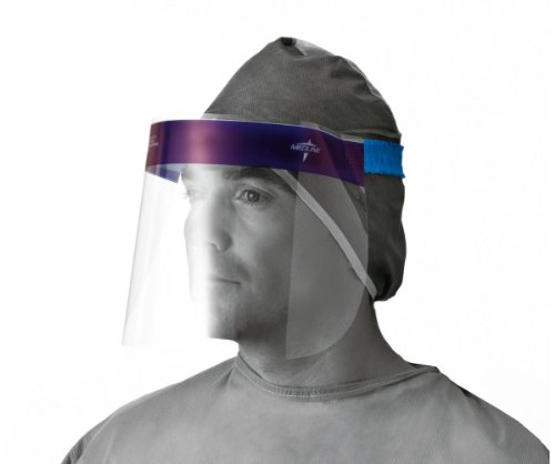 Medline Disposable Full Length Face Shield, Anti-Fog Polyester, 7.5 Inches Long, Foam Top, Elastic Band, Case of 96 Each