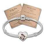 Personalized Picture Bracelet for Women – Custom Photo Charm Heart Pendant Jewelry, Engravable Name Date Stainless Steel Chain, Customizable Gifts for Girlfriend, Mum, Wife, Cat Dog Keepsake (picture bracelet)