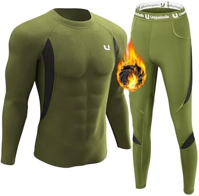 UNIQUEBELLA Men's Thermal Underwear Sets Top & Long Johns Fleece Sweat Quick Drying Thermo Base Layer