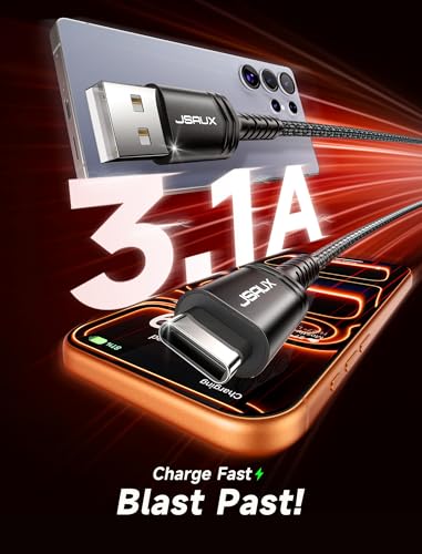 Image of JSAUX USB C Cable [2-Pack 10ft], USB A to USB C for iPhone, Samsung, Black | Type C Fast Charging Cord for iPhone 17e, iPhone 17 /16 /15 Series, iPad 10, Samsung Galaxy S20 S10 S10+, LG V30, Car Play