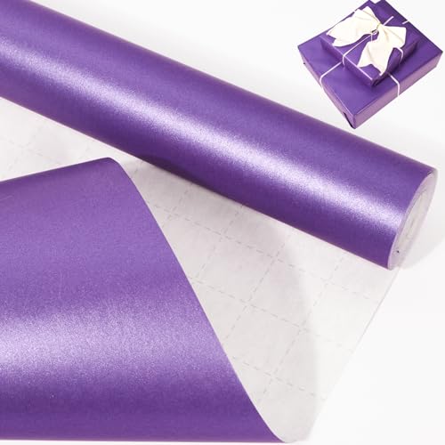 Purple Wrapping Paper Roll 43cm*10m Pearly Lustre Purple Wrapping Paper Pearlescent Kraft Gift Wrap Paper for Birthday Party Wedding Christmas Festive Decorations DIY Crafts