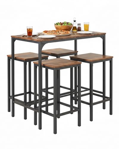Amveya Ensemble Table et 4 Chaises, Table Bar Haute avec Tabouret 4 Personnes, Meuble Bar avec...