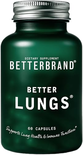 Betterbrand BetterLungs Lung Support Supplement with NAC Mullein Leaf for Smokers Respiratory Health Formula with Elderberry Vitamin D Ginseng Reishi Mushroom - 60 Capsules - Pack of 1