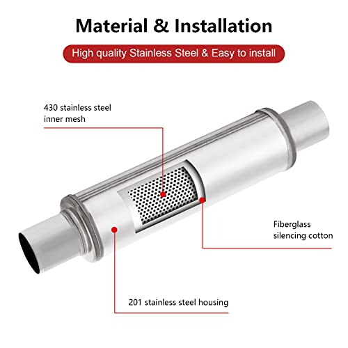 Tectruc 2.5IN 2.5'' Exhaust Muffler, 2.5 Inch Inlet/Outlet Exhaust Muffler Universal Resonator Stainless Steel Straight Through Design Exhaust Tip,20'' Overall Deep Sound thumb #4