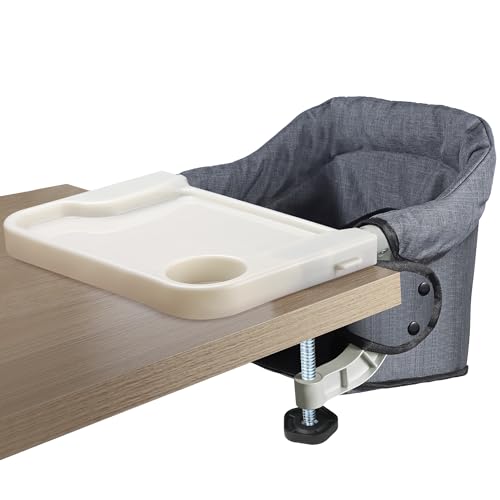 Image of Hook-On High Chair with Removable Dining Tray, Folding Portable Clip-On Table, Baby Chair with Storage Bag for Indoor/Outdoor (Gray)
