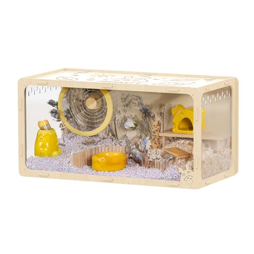 32 inch Wooden Hamster Cage, Large Habitat, Openable Top, Transparent Acrylic for Interior View,...
