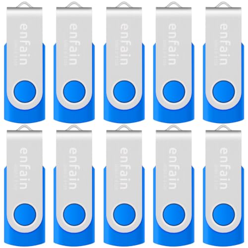 Image of Enfain Swivel USB Flash Drive 10 Pack, Blue Thumb Drives with Labels and Gift-Ready Box, 16GB USB 2.0 for Office, Classroom, Training, Team File Sharing