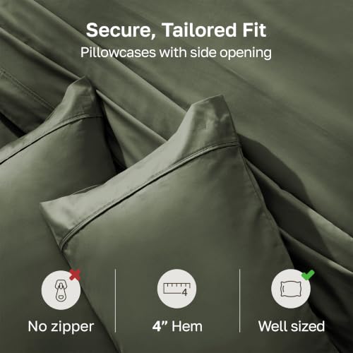 Image of California Design Den King Pillow Cases Set of 2-400 Thread Count, 100% Cotton Sateen, Soft and Breathable King Size Pillows Cases - Forest Green