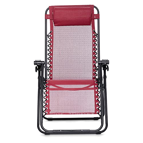 Amazon Basics Outdoor Textilene Adjustable Zero Gravity Folding Reclining Lounge Chair With Pillow, Burgundy #TOP5