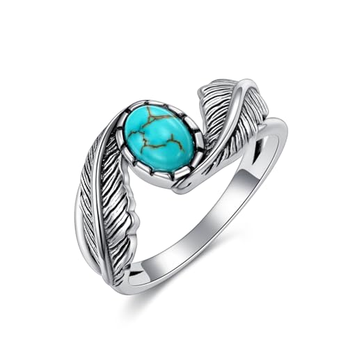 Bague turquoise naturelle femme en argent sterling WSX pour l'anniversaire des mères