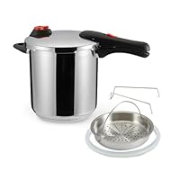 Amazon Basics Stainless Steel Pressure Cooker with Steamer and Extra Silicone Ring, 9 litres