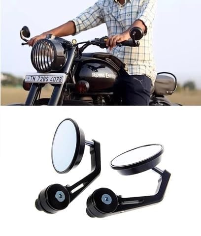 Image of GT Round Bar End Mirror Set for Classic, Bullet, Hunter, Meteor 350 Motorcycles,Continental GT 650 /Bullet 350 /500 All Model RE Bike Small Stylish Rear Handle Design