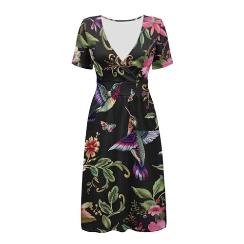 Image of Women's Summer Formal Dresses Short Sleeve Wrap V Neck Dresses Bridesmaid Wedding Guest Dress with Pockets