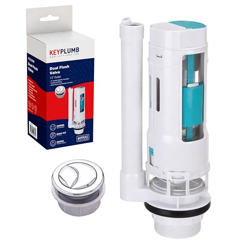 KeyPlumb 1.5 Dual Flush Valve with 2 Adaptor Mechanical Toilet Cistern Valve WRAS Approved Water Saving Flush System Chrome Push Button 250mm Height Easy Fit Replacement