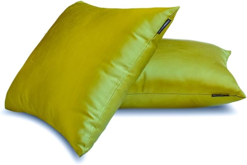 The HomeCentric Decorative Pillow Covers Chartreuse Pack of 2, 12"x12" (30x30 cm) Satin Solid Cushion Covers for Sofa, Solid Modern Style - Chartreuse Slub Satin