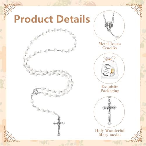 24 Pcs Scented Catholic Rosaries Bulk Wood Bead Crucifix Pendant Rosary Necklace for Baptism First Communion Favors, Holy Catholic Regligious Event Prayer Gifts, Stocking Stuffers for Women Men4
