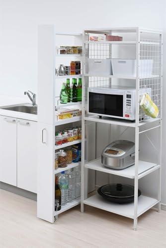 隙間収納 キッチンワゴン スリムタイプ 隠しキャスター付き ハンドル付き ホワイト [2]