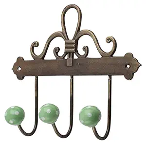 Indian-Shelf Ceramic Wall Hangings- Green Wall Hangers- Dot Wall Hooks- Baby Clothes Hanger- Cloth Hanging Hooks for Wall- Keys Holder for Wall- Cloth Hanger- Door Hanger- Robe Hooks- 3 Pack [7 Inch]