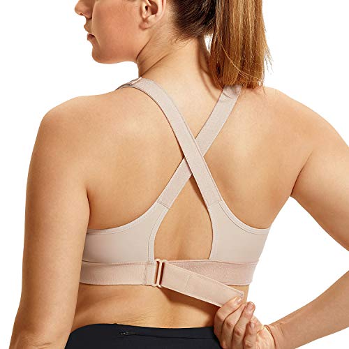 SYROKAN Femme Soutien-Gorge de Sport Grande Taille Impact Fort Beige FR:100G