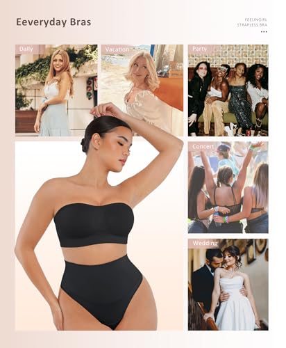 Image of FeelinGirl Strapless Bra for Women Seamless Wireless Bralette - Strapless Support, Adjustable & Padded, Full Coverage, Comfort & Support Design,Black 3X-Large