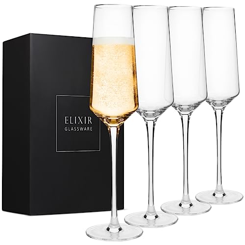 ELIXIR GLASSWARE Classy Champagne Flutes – 8 oz – Set of 4 Elegant Flute Wine Glasses – Hand Blown Crystal Champagne Glasses – Prosecco Wine Flute, Mimosa Glasses, Champagne Flutes Glass