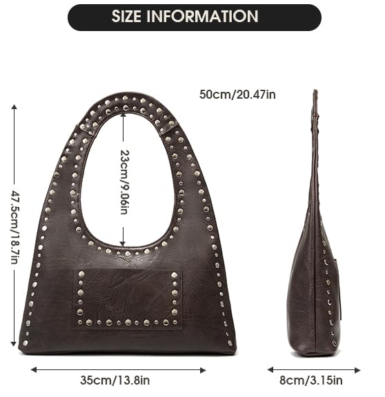 Image of Studded Purses for Women Vintage Hobo Bag Vegan Leather Punk Y2K Purse for Women Crescent Shoulder Bag