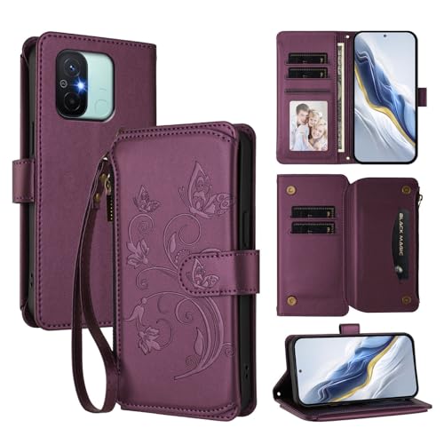 Cover Compatibile con Xiaomi Poco C55 4G con Redmi 11A 12C Cordinoã€5 Portacarteã€ã€Portafoglio a cernieraã€ã€Chiusura magnetica〠Stand Flip Custodia Violet