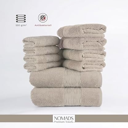 Nomads textile Premium Towels. Leona Badetücher und Handtücher Set. badehandtuch groß 70x140cm Badetuch & Handtuch 50x100 cm Qualität 550 gr/m2 100% Baumwolle mit Oeko-tex zertifizierung. – Bild 4