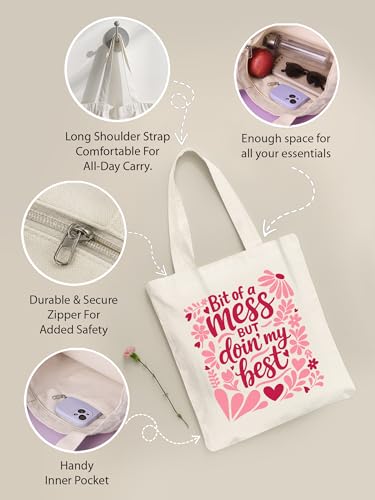 Image of DOODLE Premium Canvas Tote Bag for Women with Zip and Inner Pocket for Shopping, Office, Travel and Daily Use