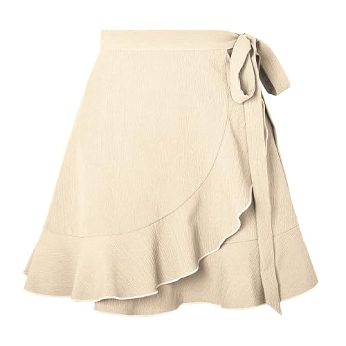 WEEPINLEE Women's Summer High Waisted Ruffle Wrap Tie Knot Short Mini Skirts