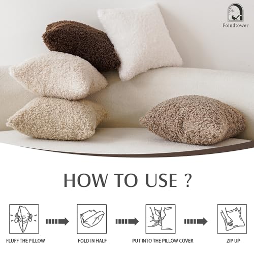 Image of Foindtower 2 Pieces 20x20 Inch Light Khaki, Faux Fur Throw Pillow Cover Accent Sherpa Pillow Fuzzy Soft Pillowcases Sheepskin Decorative Fleece Cushion Case for Bed Couch Living Room