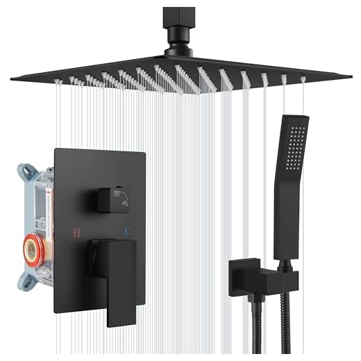 Aolemi Matte Black Shower System 12 Inch Rain Shower Head Ceiling Mount with Handheld Spray Luxury High Pressure Shower Combo Set Rough-in Valve and Shower Trim Included Bathroom