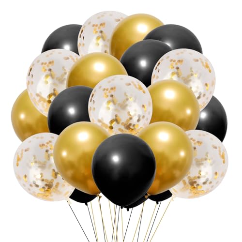 2026 Graduation Decorations 50Pcs Black Gold and Confetti Balloons - 12 Inch Golden Confetti Balloon Congratulations Decorations for Senior High School College Graduation Party
