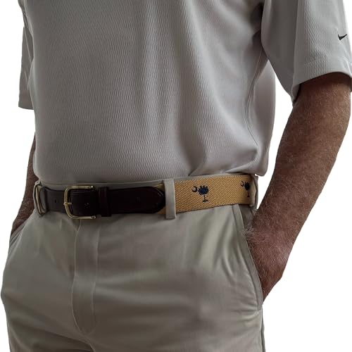 Charleston Belt Carolina Crescent Palmetto Moon Canvas Web Belt Award Winning Design (Khaki, 40)
