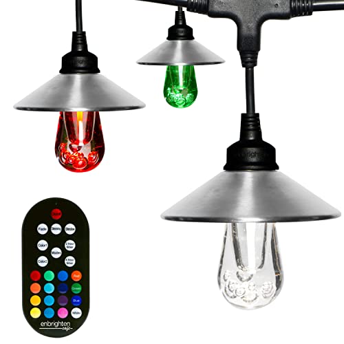 Enbrighten Seasons Led Warm White & Color Changing Café Lights With Stainless Steel Lens Shade, Outdoor String Lights, Black, 24Ft, 12 Lifetime Bulbs, Wireless, Weatherproof, Indoor/Outdoor, 43382 #TOP9