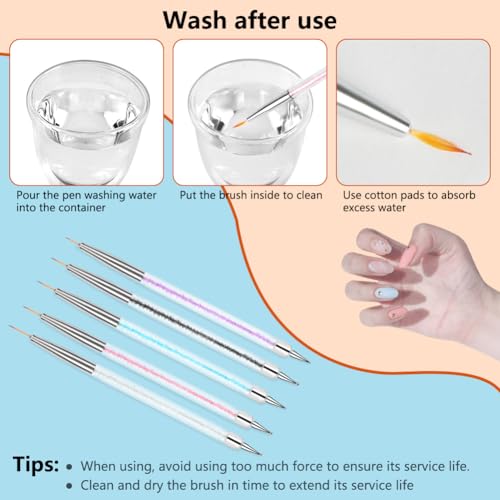 Doubel Ended Nail Art Brushes, 5PCS Nail Design Brushes, Point Drill Drawing Painting Tools Set, Dotting Pen Tools, Drill-Drawing Liner Nails Brush Pen for DIY nails-art Designs (5 Colors) - Image 6