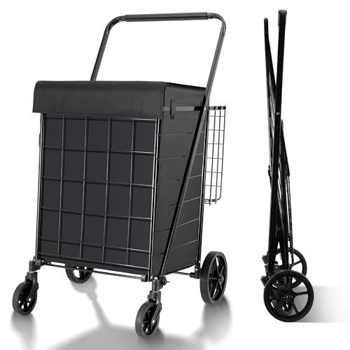 Folding utility cart with waterproof liner, 340 lb capacity