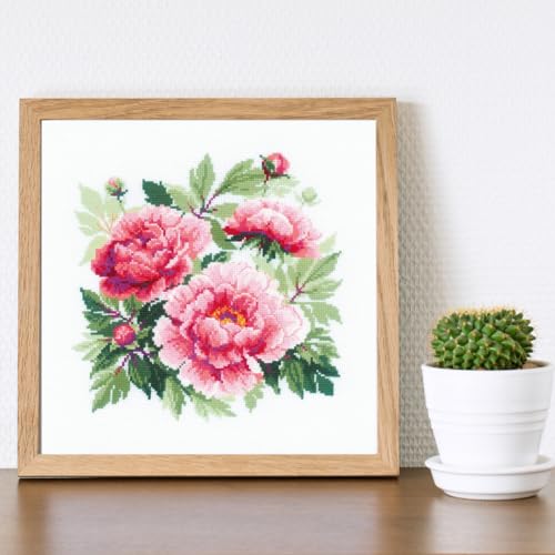 Image of RIOLIS - Tree Peony 1854, Floral Cross Stitch Kits 15,75 inch x15,75, Cross Stitch Kits for Beginners & Advanced, Crossstitching Kits Adult, Counted Stitching Kits, Flowers Embroidery Kit