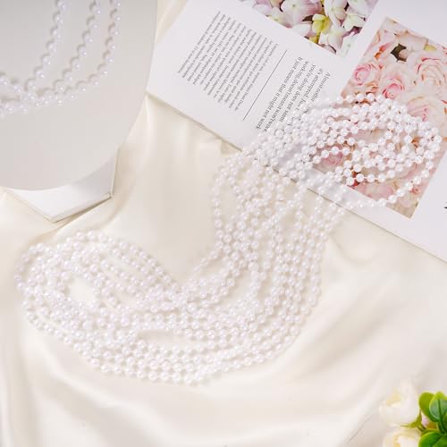 30 Pieces Fake White Beaded Pearl Necklace Long Faux Bead Necklace Bulk for Women Party Wedding 1920s Costumes Decorations4