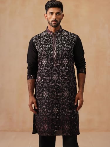 Image of Jompers Men's Silk Blend Embroidered Kurtas (Magenta, XXL)