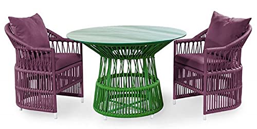 Casa Padrino Luxus Gartentisch Grün Ø 110 x H. 75 cm - Handgewebter wetterbeständiger Esstisch mit Glasplatte - Garten… – Bild 4