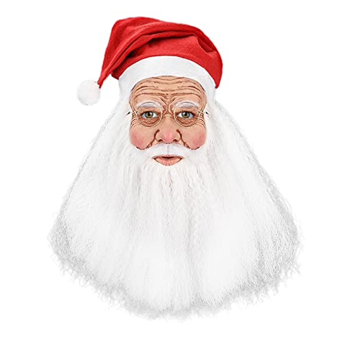 Santa Claus Maske Weihnachtsmann mit Kapuze Maske mit weißem Bart Weihnachten Party Zubehör (Rot Weiß Stil 3, Einheitsgröße) Cover