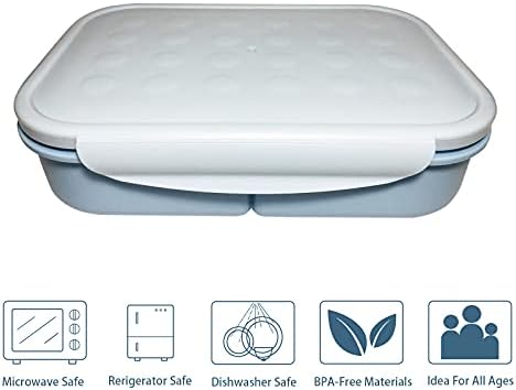 ASYH Bento Box Adult Lunch Box, Leakproof 3 Compartment Lunch Containers with Fork, Ideal Size for School Office, Food Grade BPA Free, Microwave Safe (Blue)